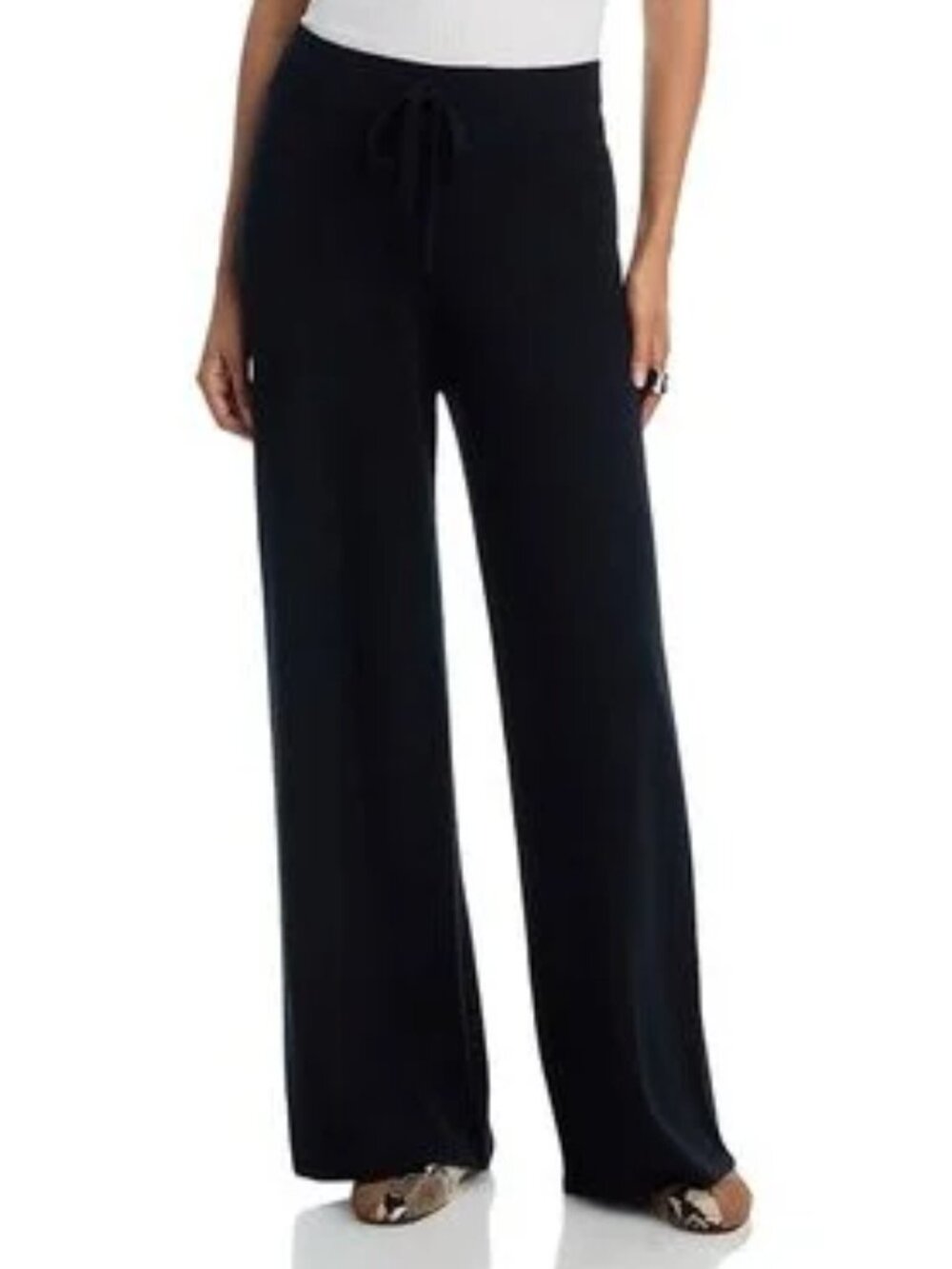 AQUA Cashmere Women XS Black 100% Cashmere Wide Leg Pants Quiet Luxury Minimalis